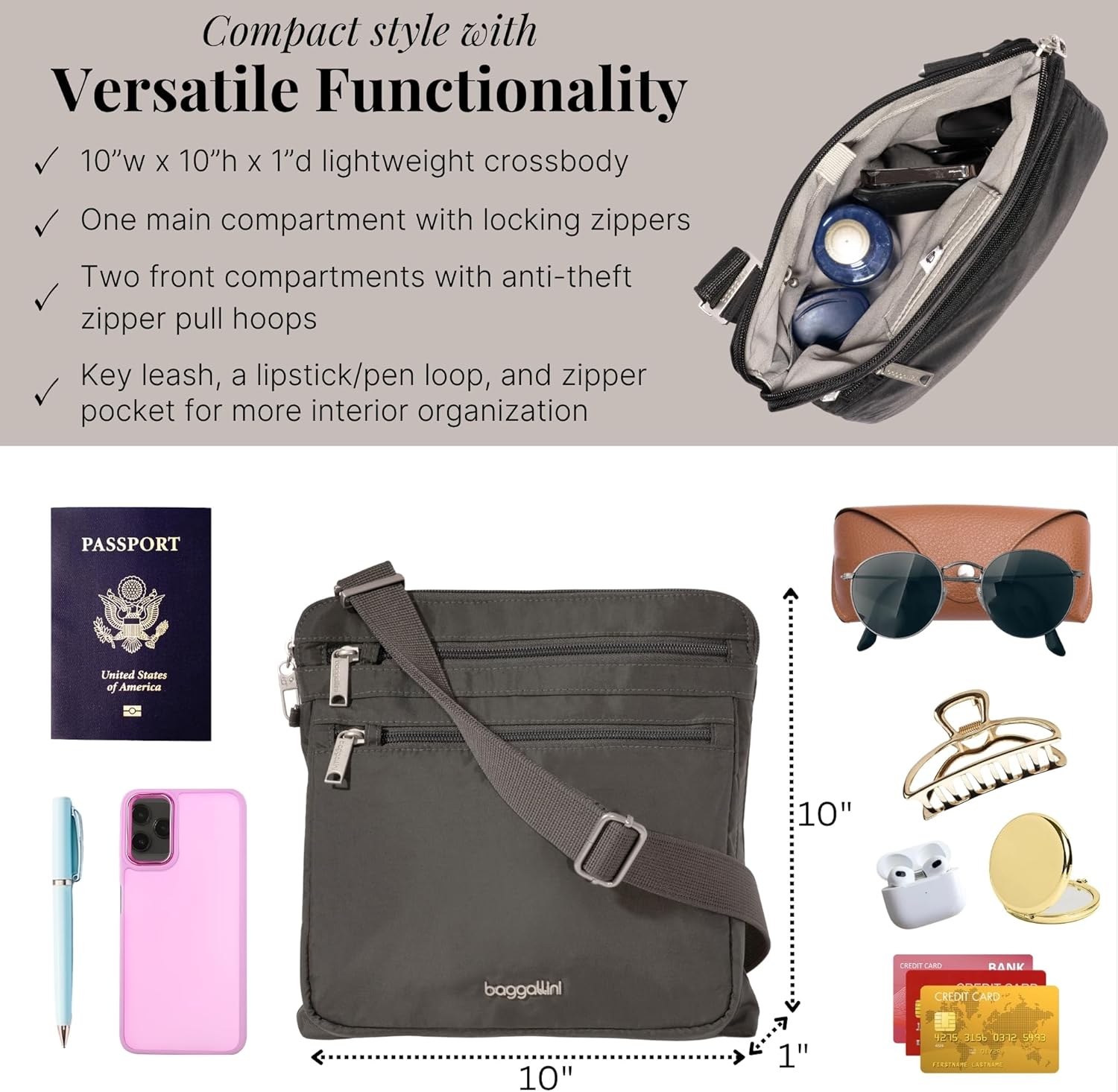 Baggallini womens Securtex Anti-theft Large Crossbody - Image 3