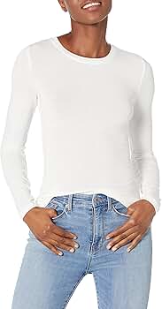 BCBGMAXAZRIA Women's Long Sleeve Top with Crew Neck, Off White, X