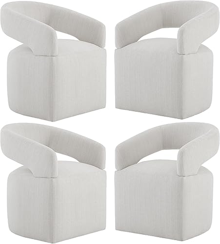 Sillas de comedor tapizadas con ruedas, moderna silla lateral de barril con rodillos para comedor, dormitorio, sala de estar, sala de lectura, lino,