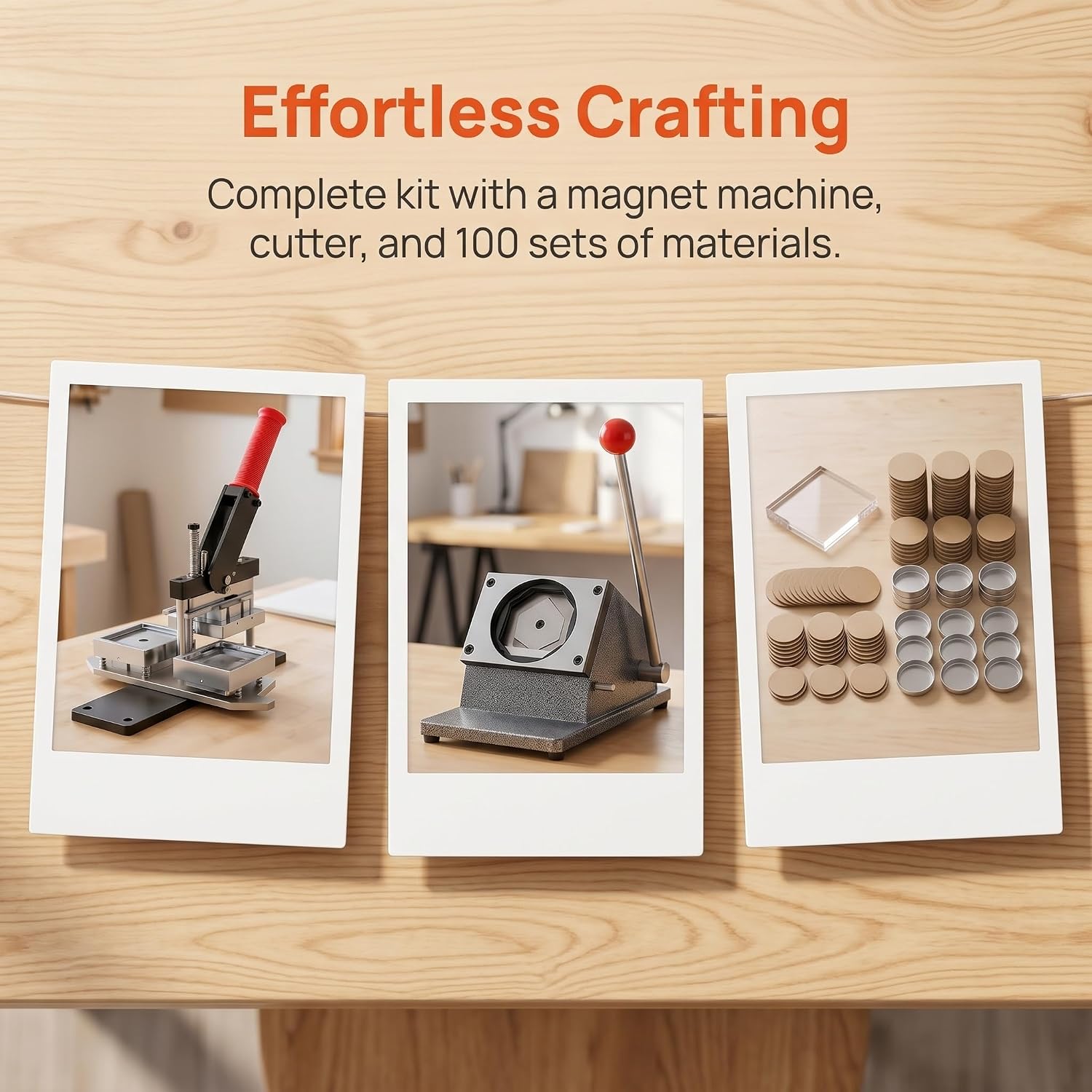 2-in-1 Magnet Maker Machine Kit, 2.5x2.5 Inch, Compatible with Acrylic & Cardboard, Includes Press Machine, Paper Cutter & 200 Supplies for DIY Fridge Magnets