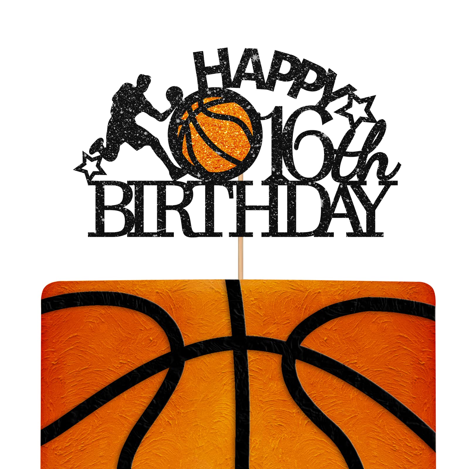 Basketball 'Happy 16th Birthday' Cake Topper – Geburtstagsdekoration Für Jungen, 5,9x5,5 Zoll, Glitzernd