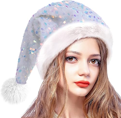 Vista 36 de Sombrero de Navidad morado para adultos, sombrero de Papá Noel con lentejuelas moradas personalizado para Navidad, vacaciones, fiesta de Año Nuevo