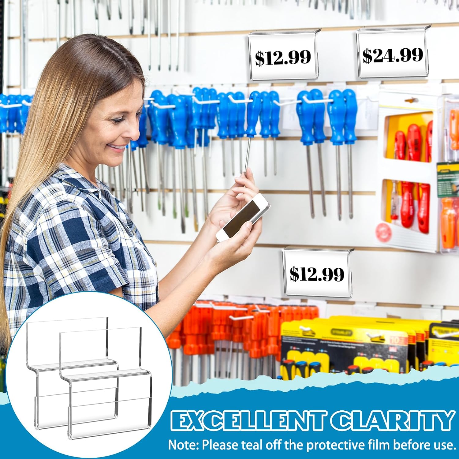 Kathfly 12 Pack Clear Acrylic Slatwall Sign Holder 3.5" x 2" Label Display image 4