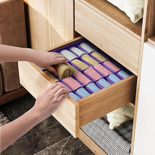 Miniatura 43 de Joyoldelf Organizador de cajones para calcetines, organizador de ropa interior, organizador de 16 celdas de tela, cajas de almacenamiento para Beige