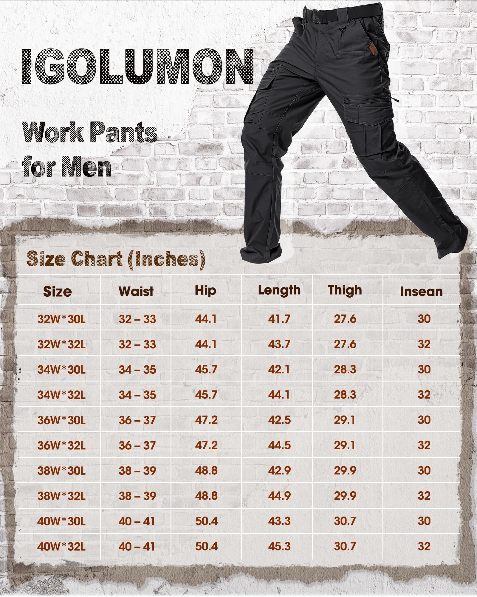 IGOLUMON Pantalon de Travail Homme Pantalon Cargo Stretch avec Plusieurs Poches Taille Elastique Pantalons de Randonnée Loisirs Vêtements de Sécurité