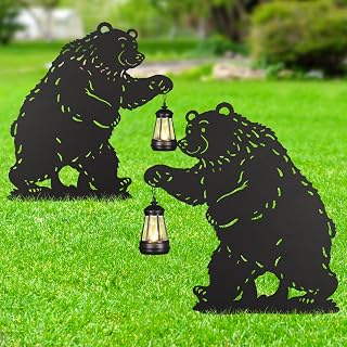Bear Metal Garden Stakes Decorative 2Pack,Solar Lights Outdoor Garden Decor Stake,Birthday Gifts for Mom Women,Decorative Metal Housewarming Ornament for Lawn Patio Yard Pathway Black.