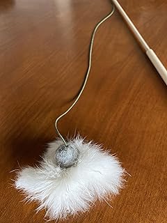 Cat Toy Bat Flyer Wand| Grey Felt with White Fur| Natural Birch Wood Rod | Great Teaser and Exerciser for Smaller Cats and Kitten | Interactive and Soft | Handcrafted in The USA | 1-Pack