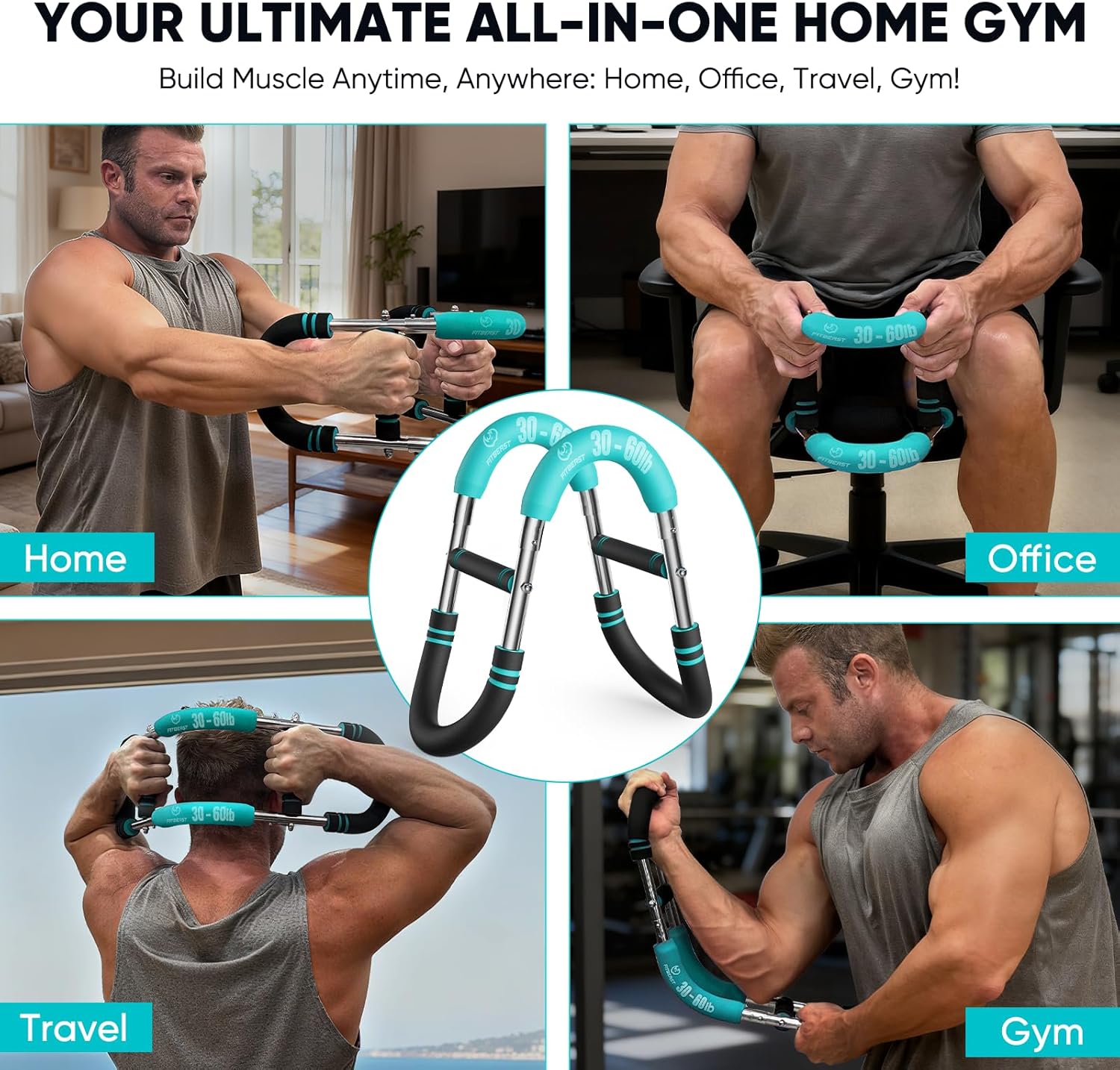 FitBeast Twister Arm Trainer, 4 Progressive Resistance Levels (30-120 lbs), 4-Spring Adjustable Arm & Chest Workout Equipment, Upper Body Strength Training Equipment for Home Gym