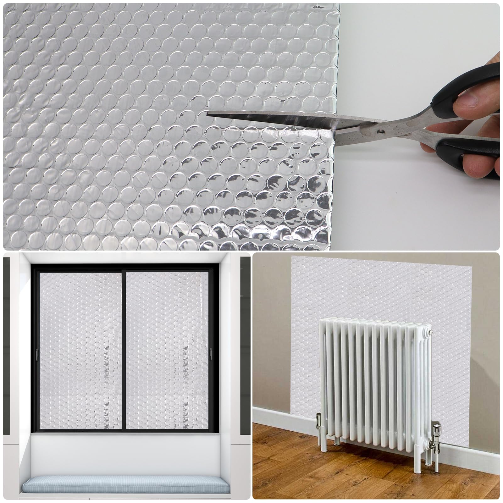 Isolant Thermique, Film à Bulles Épais en Aluminium, 60cm x 5m Feuille Réfléchissante Double Face en Aluminisé, Feuille D'aluminium Isolation pour Toits Fenêtres Radiateurs