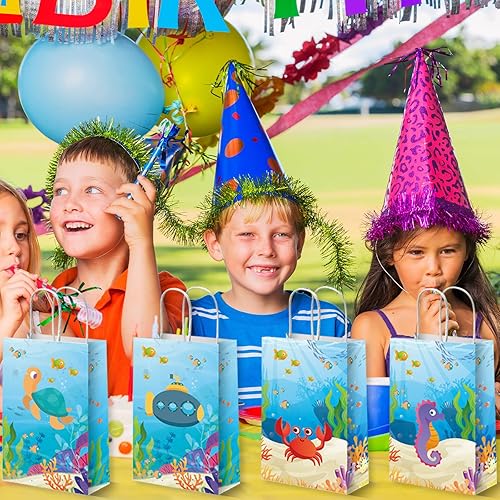 Miniatura 5 de Paquete de 12 bolsas de fiesta de animales marinos bajo el mar, bolsas de regalo de fiesta temática oceánica, bolsas de regalo de criatura marina,