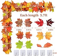 Vista 7 de Paquete de 6 guirnaldas de hojas de otoño para el hogar, decoración de Acción de Gracias, para interiores y exteriores, 5.8 pies, guirnalda de hojas