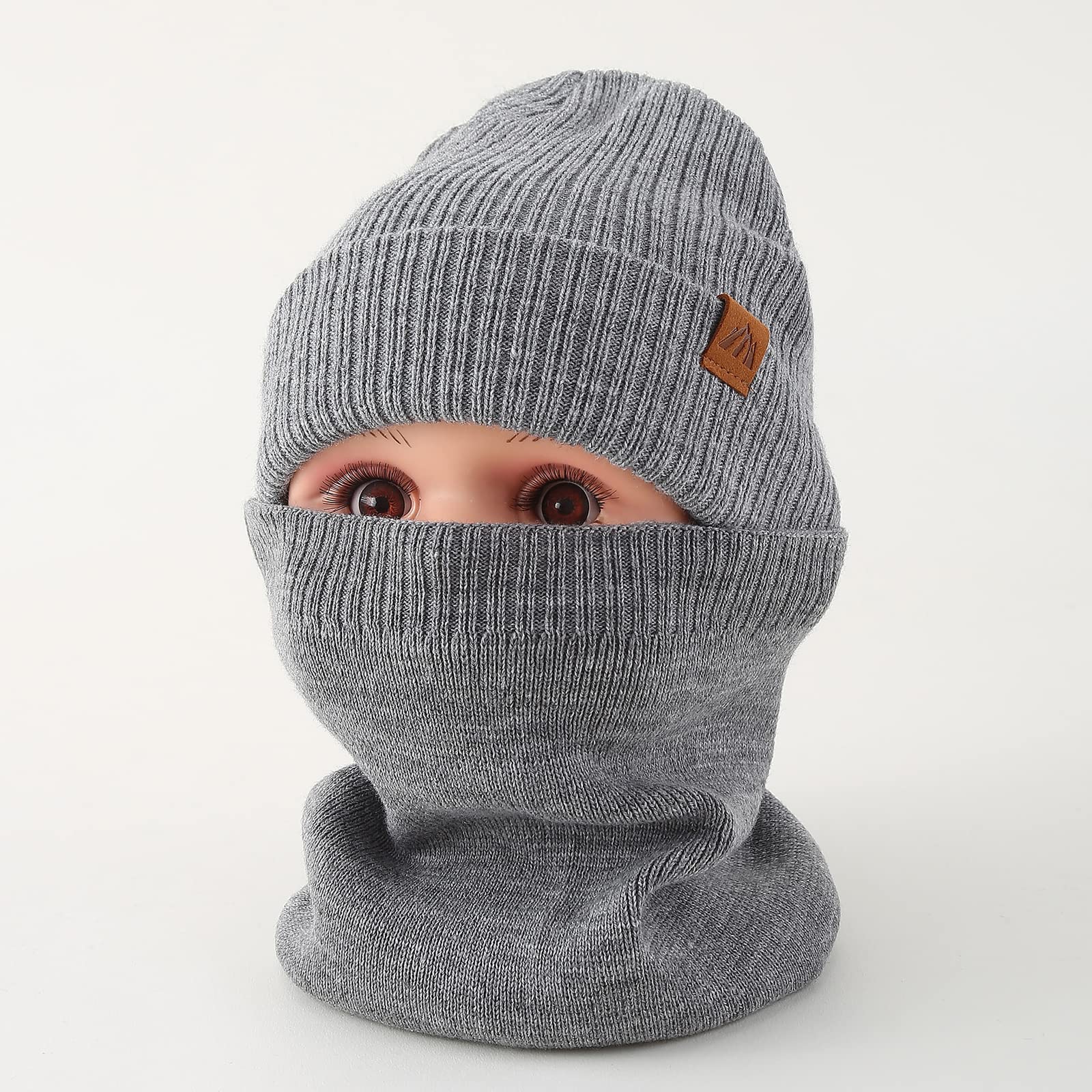 Dziecięca czapka zimowa typu beanie dla chłopców, z dzianiny, ciepła czapka i szalik dla dzieci, ciemnoszary, M