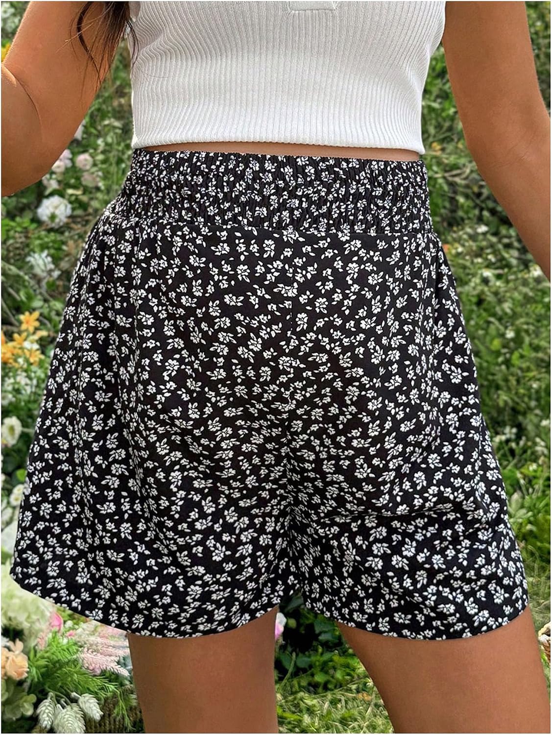 MakeMeChic Women's Maternity Mini Shorts Boho TravelHigh Waisted Floral Baggy Pregnancy Micro Shorts