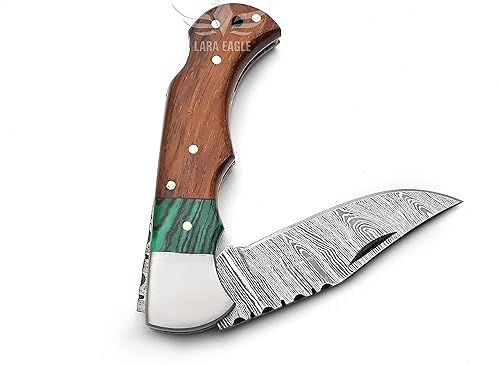 Miniatura 6 de Cuchillo de bolsillo de damasco Lara Eagle para hombres - Cuchillos de caza plegables hechos a mano de 133 capas de acero sólido con afilador y