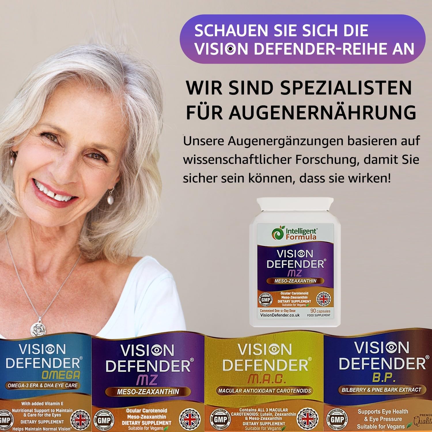 Vision Defender MZ Augengesundheit-Nahrungsergänzung – 10mg Meso-Zeaxanthin aus Tagetes-Extrakt – Antioxidatives Carotinoid für Sehunterstützung und Netzhauternährung – 90 Vegane Kapseln