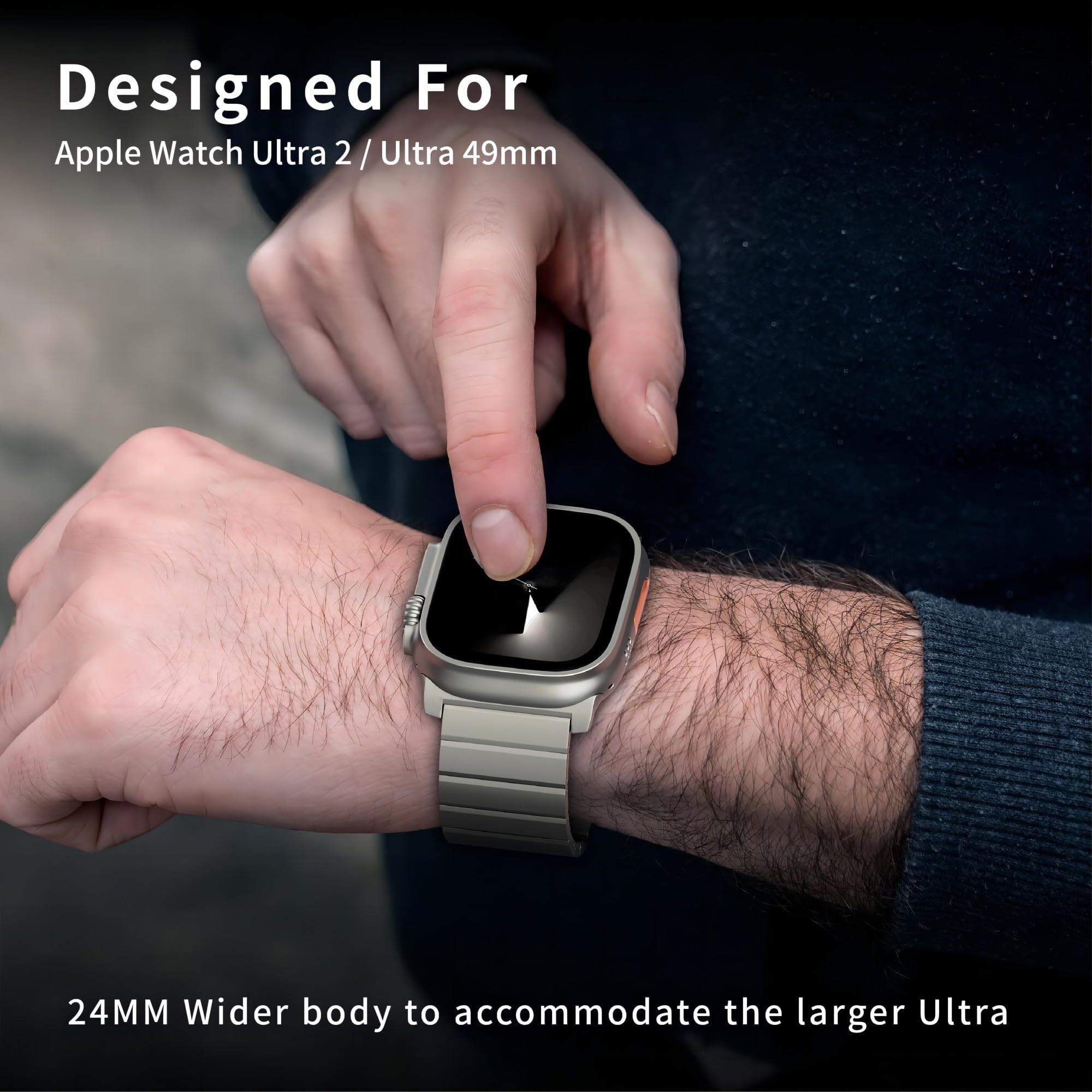 Tytanowy pasek do Apple Watch Ultra 2/Ultra 49 mm, regulowane zapięcie magnetyczne Tytanowe paski metalowe, męski pasek do smartwatcha do Ultra 2/Ultra z powłoką odporną na zarysowania DLC