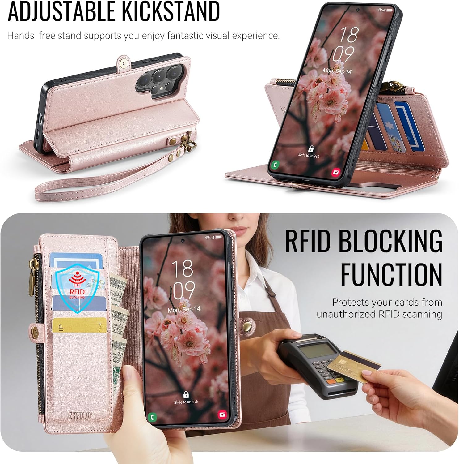 for Samsung Galaxy S26 Ultra Wallet Case Magnetic [Compatible with Magsafe] [RFID Blocking Card Holder] [Zipper] Detachable Drop-Proof Phone Cases for Galaxy S26 Ultra 6.9", Champagne Gold