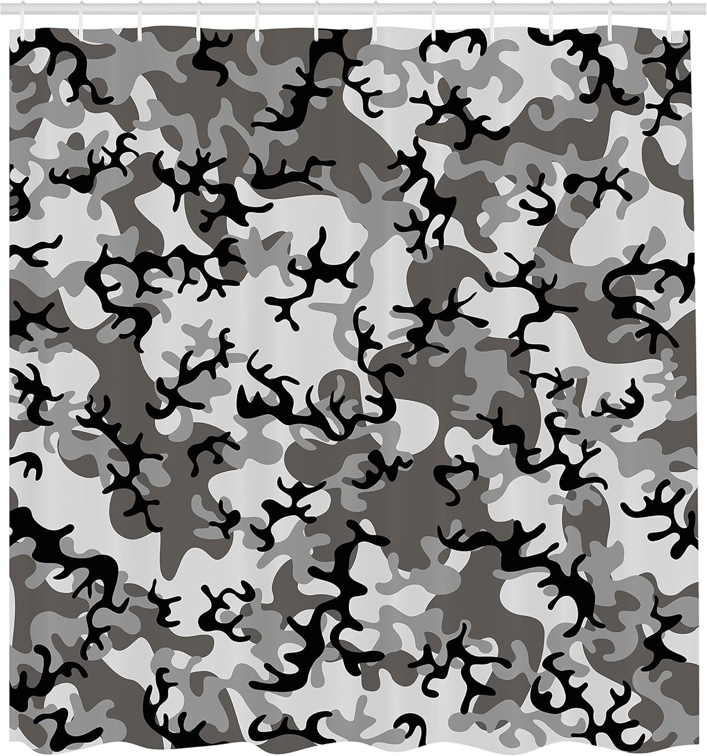 Ambesonne Camo Shower Curtain, Camouflage Concept Concealment Artifice Hiding Force Uniform Pattern Fashion, Cloth Fabric Bathroom Decor Set with Hooks, 69" W x 84" L, Black Grey Grey