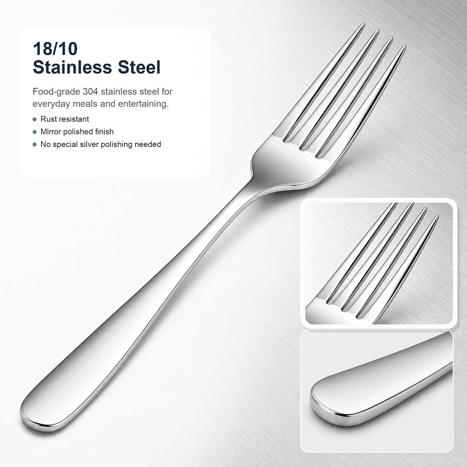 12 Piece Dinner Forks Set, 18/10 Stainless Steel Forks Silverware, 8 Inch Heavy Duty Metal Flatware Forks Only, Mirror Polished Table Forks for Home Kitchen Restaurant, Dishwasher Safe