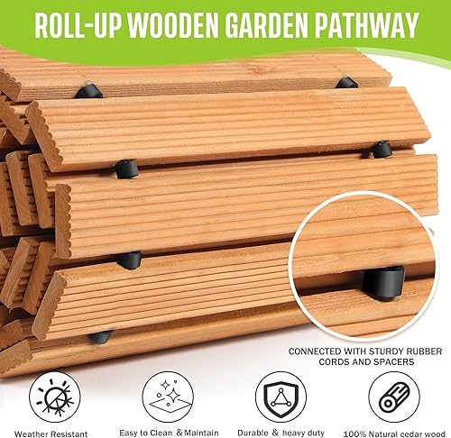 Miniatura 3 de Tatuo Paquete de 3 caminos de madera de 8 pies para jardín, camino recto, camino al aire libre, pavimentos de madera para jardín, patio trasero,