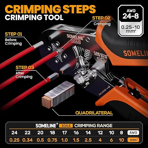 Miniatura 10 de Kit de herramientas de prensado de virola, alicates de crimpado de virola hexagonal (AWG 24-10), con virolas aisladas de 24 tamaños y virolas