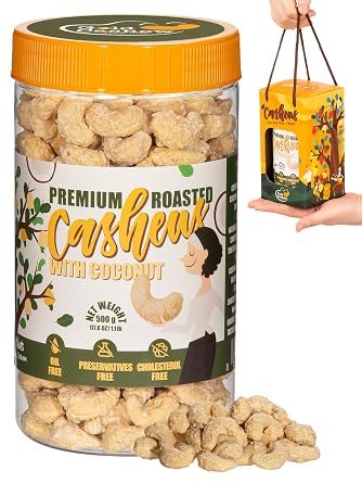 Cashews Roasted Lightly Salted - Snacks for Adults, Whole Nut No Mixed, Oil Free, Farm Fresh, Plant Based Protein, Promote Heart Health & Weight Loss, Only Nuts & Sea Salt, 17.64 oz Pack of 1 Coconut