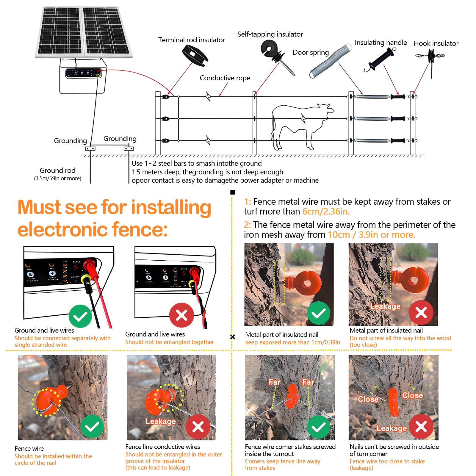 Cercas Eléctricas, Solar Para Cercas Eléctricas 12V 6Kv–8Kv 0,3J–1,5J Con Selección Manual Para Cercas Avícolas Energizador Para Cercas Eléctricas 48Km Panel Solar 15W Batería Plomo-ácido 12V 7000Mah