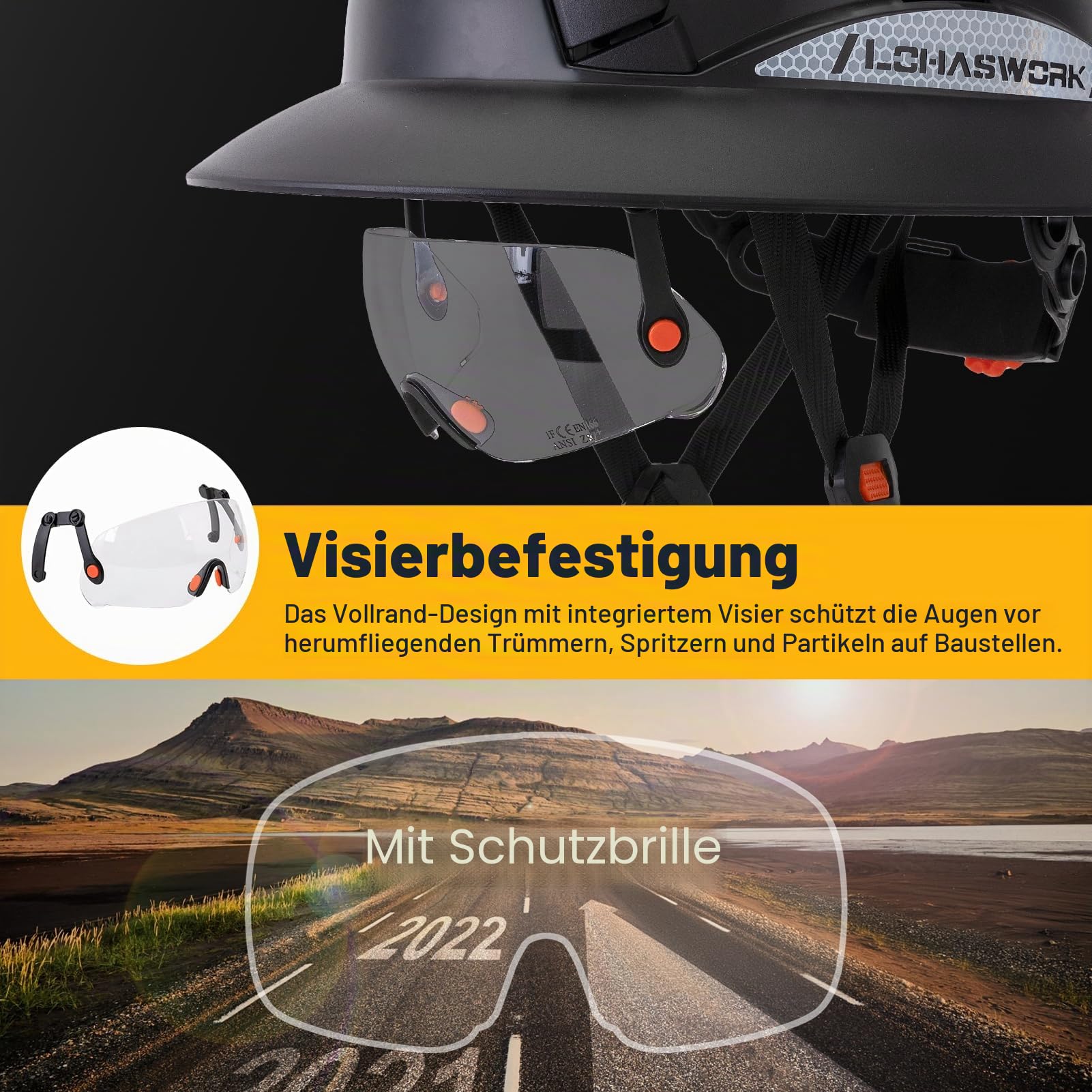 Cascos De Construccion Schutzhelm mit voller Krempe, belüftete Schutzhüte | Construction OSHA genehmigter, verstellbarer cooler Arbeitshelm für Damen und Herren