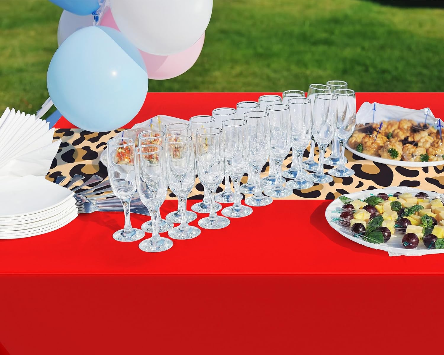 Buryeah 3 Pcs 54 x 108'' Plastic Disposable Leopard Tablecloth, Red
