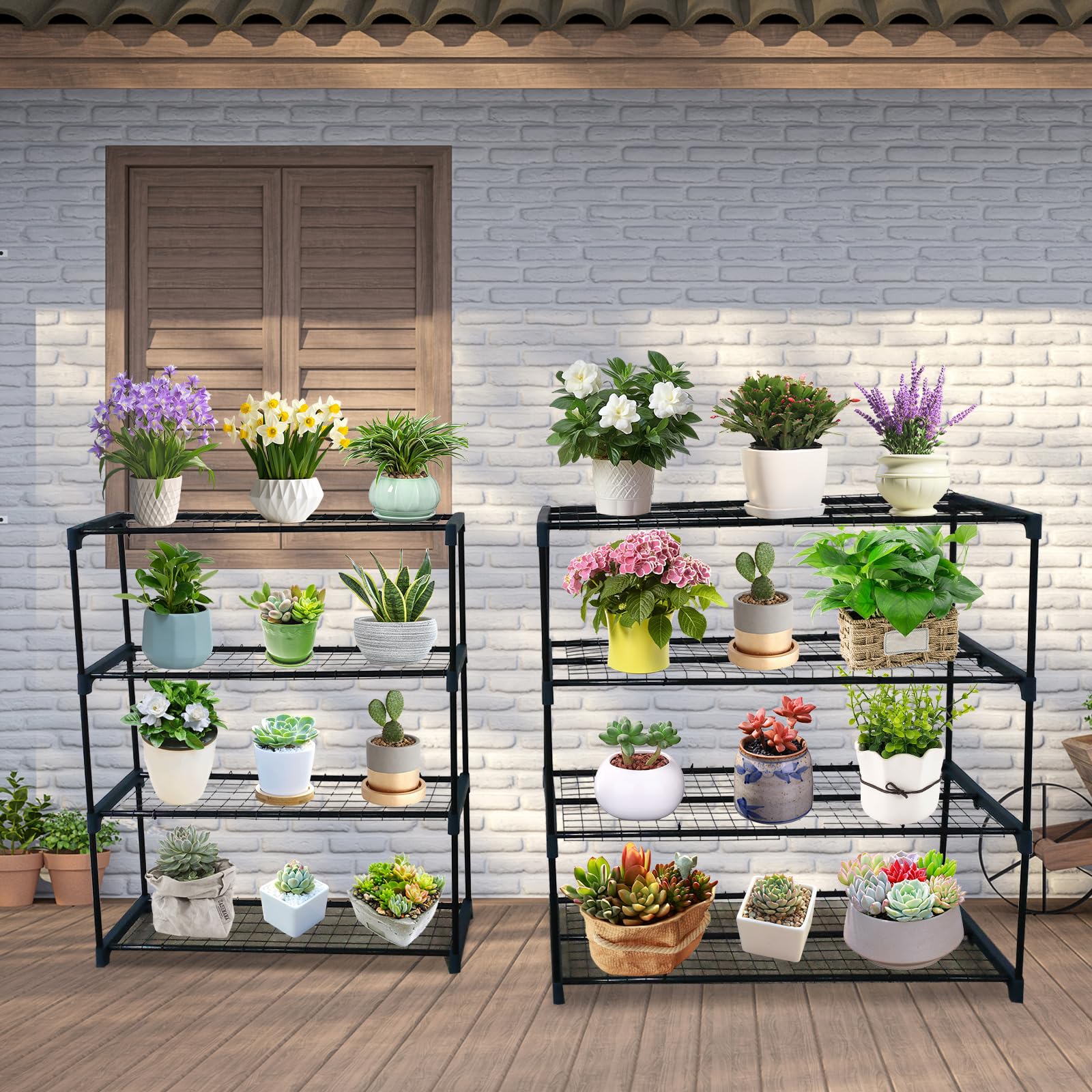 Pflanzenständer, 4 Etagen, 2 Stück, Pflanzenregal, Gewächshausregale für Pflanzen, Blumentopfhalter für Zuhause, Balkon, Hof, drinnen und draußen, 88,9 x 30,5 x 106,7 cm