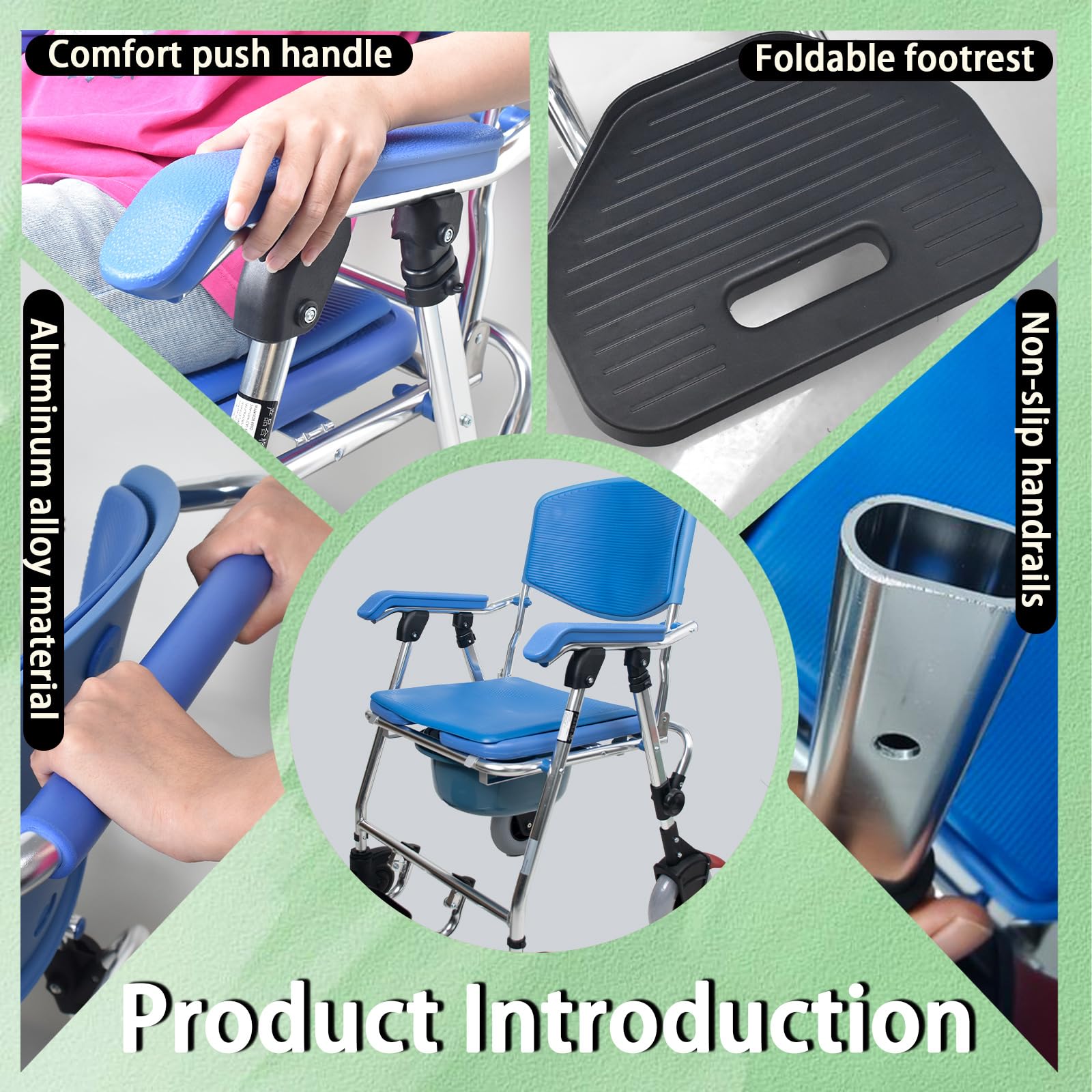 Sedia Comoda WC per Anziani con Rotelle, Sedia Comoda Pieghevole WC per Disabili con Padella, Sedia da Doccia Impermeabile e Antiscivolo con Braccioli e Schienale, Portata 150kg