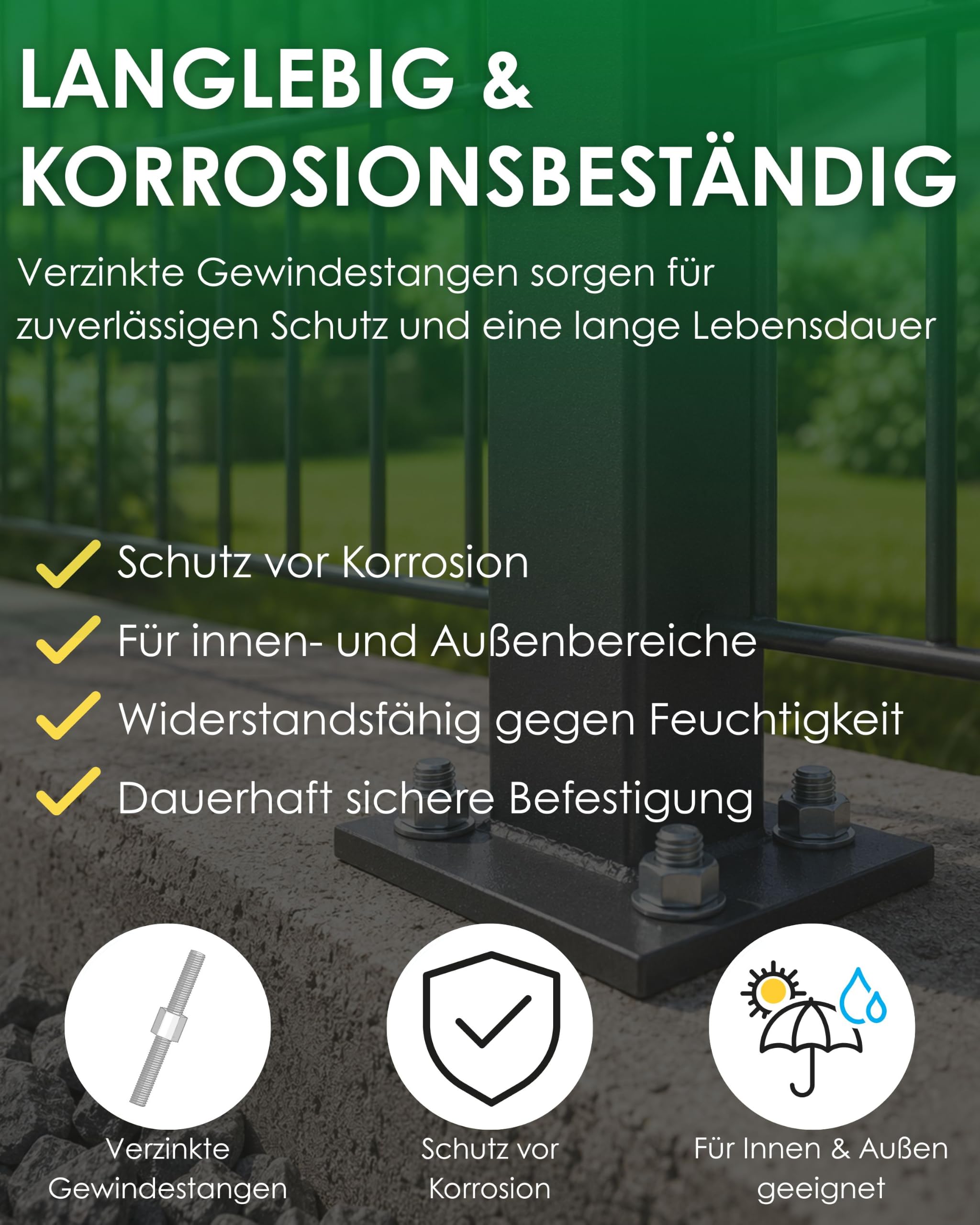 Verbundanker M10 x 130 mm Set verzinkt für Beton 20er | Inkl. Gewindestange, Mutter & Unterlegscheibe I Für Zaunpfosten, Tore & Geländer