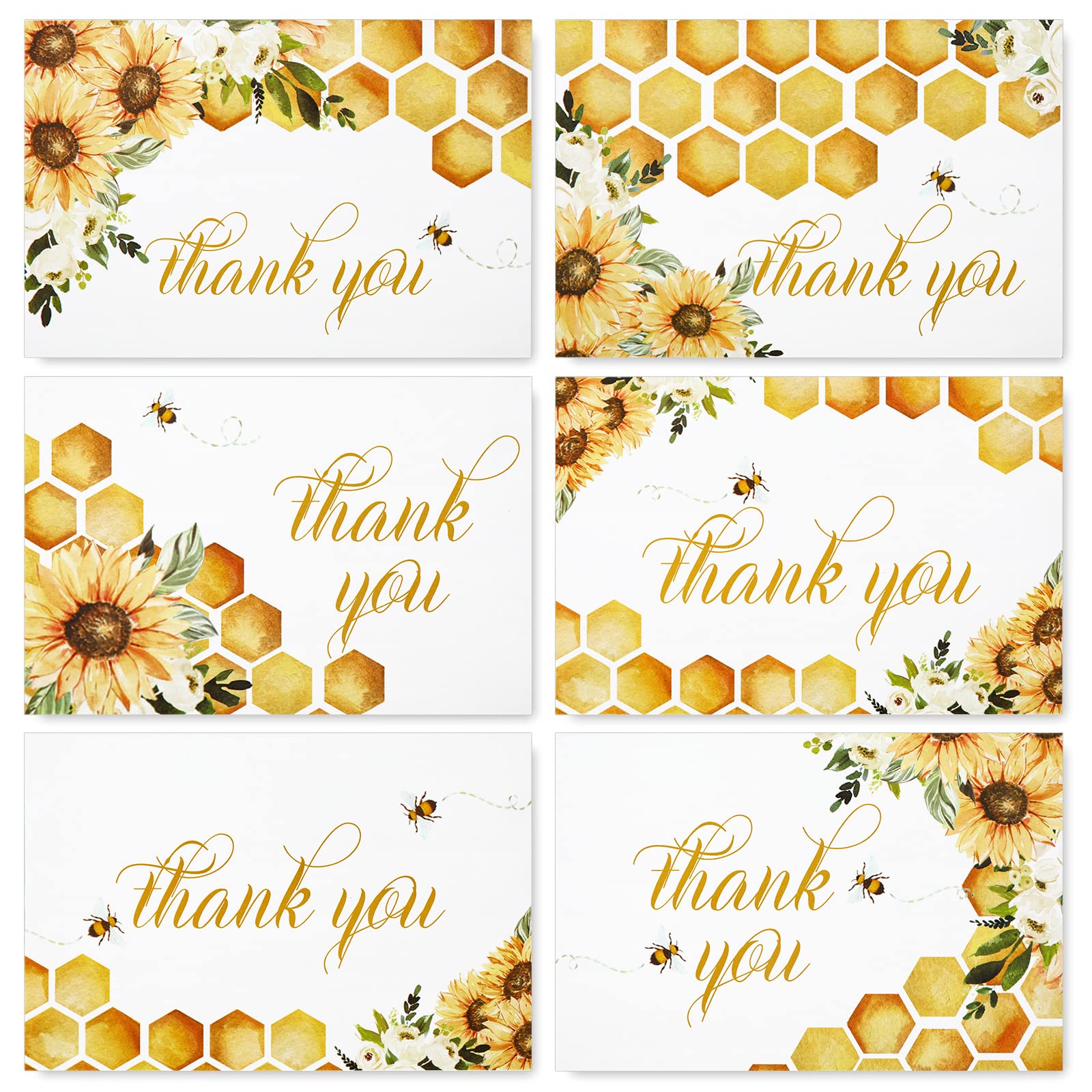 AnyDesign Sunflower Bee Thank You Cards Bulk 30 Pack Thank You Notes with Matching Seal Stickers Envelopes Blank Greeting Note cards for Wedding Baby