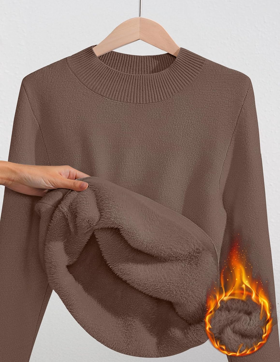 ZESICA Women's Fleece Sherpa Lined Sweater 2026 Winter Thermal Shirts Long Sleeve Mock Neck Slim Fitted Pullover Tops - Image 9