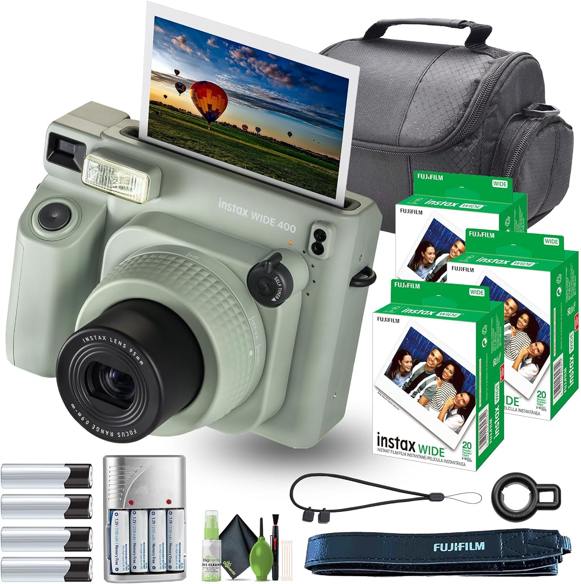INSTAX Wide 400 Instant Camera 60-Sheet Bundle | For Parties, Events & Instant Photos | Includes Battery Charger, Camera Bag, Cleaning Kit