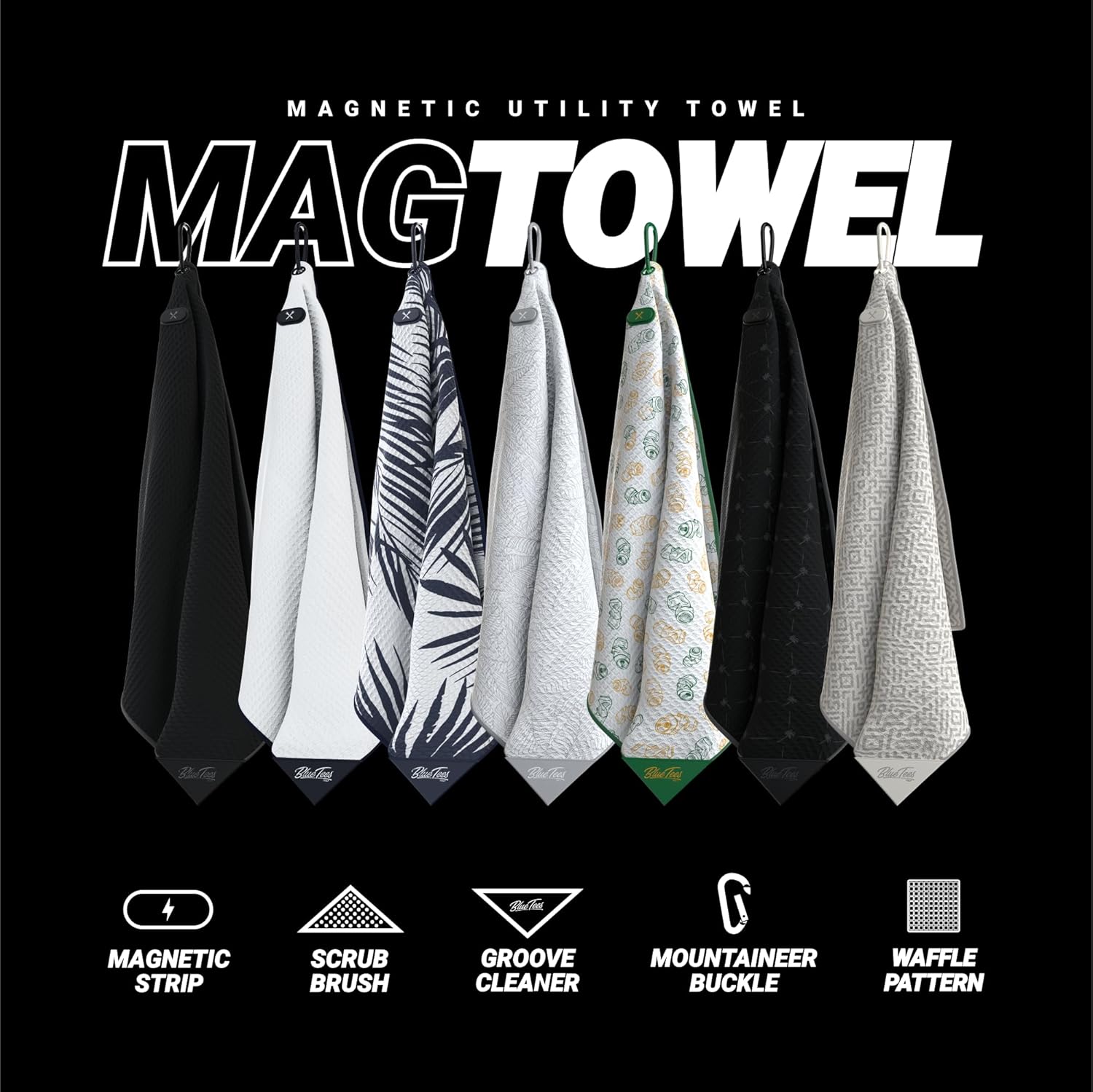 Blue Tees Golf Premium Magnetic Towel - Super Strong Magnet - Microfiber Waffle Design - Silicone Brush - Groove Cleaner - Bag Buckle - Standard & Caddy Sizes - Image 2