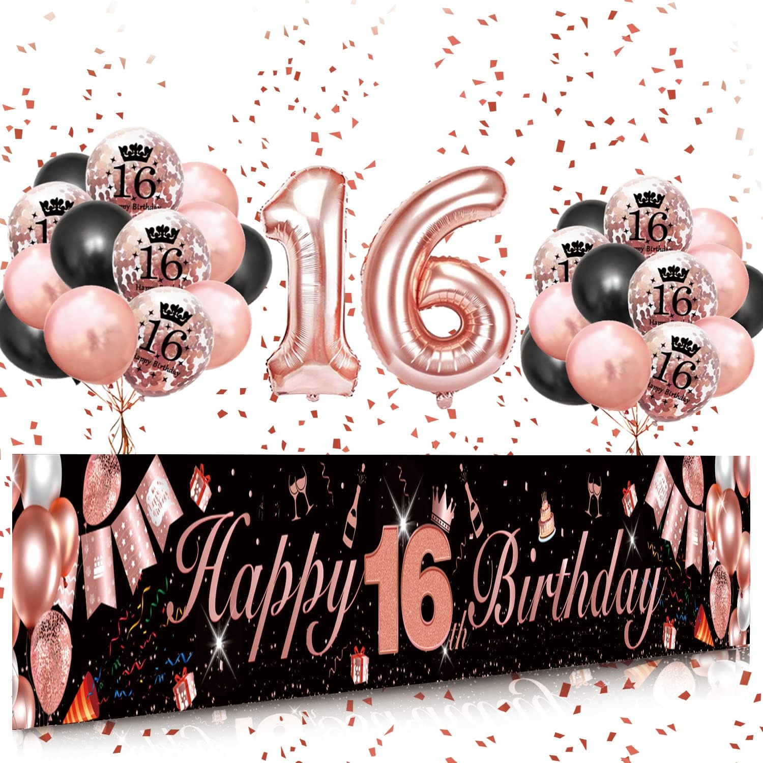 Sweet 16 Birthday Decorations,16th Birthday Decorations for Girls, Rose Gold 16th Happy Birthday