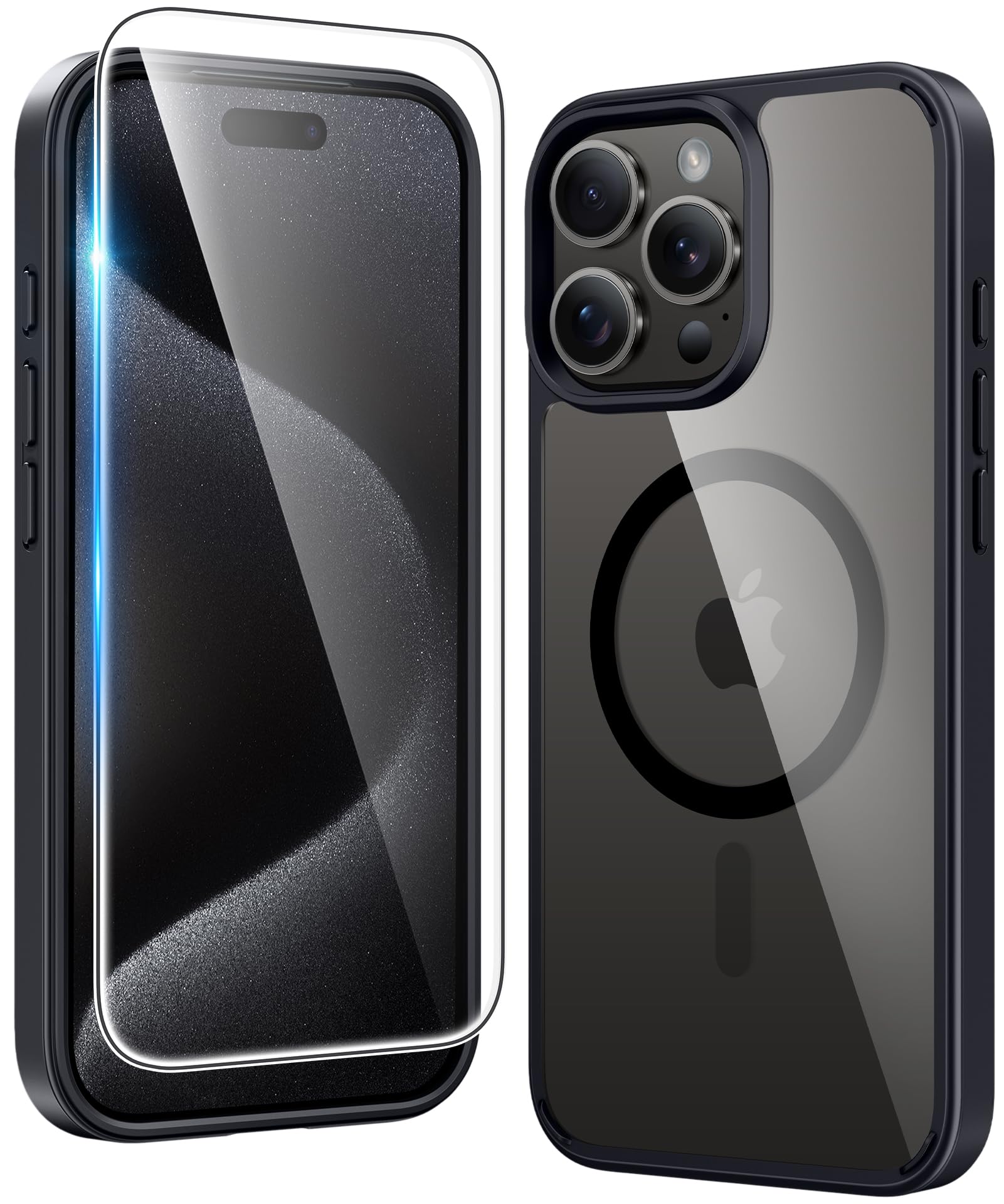 FNTCASE for iPhone 15 Pro Case Compatible with Magsafe Clear Phonecase | Screen Protector, Military Grade Drop Protection, Slim Magnetic Phone Cases, Shockproof Bumper, Transparent Cell Cover