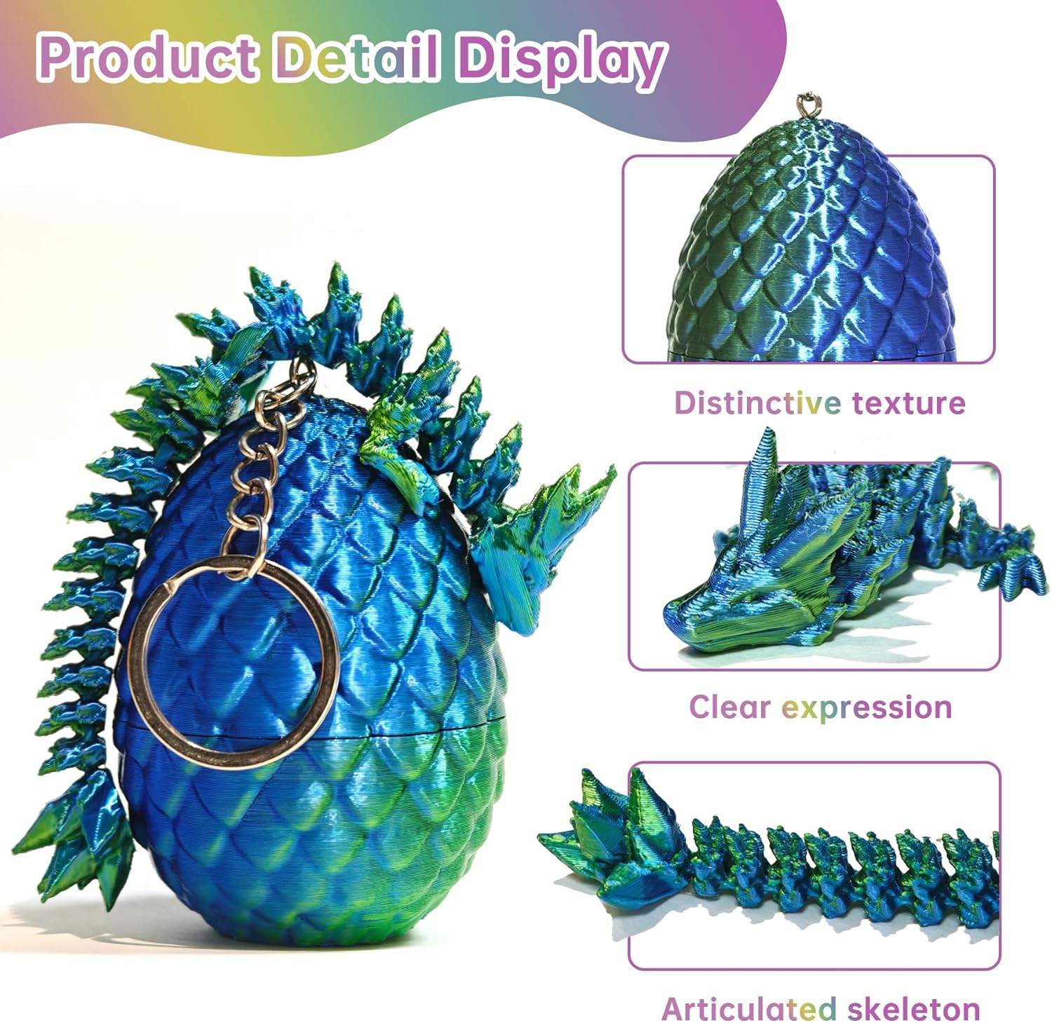 12 Pcs 3D Printed Dragon with Egg for Easter Basket Stuffers, Dinosaur Easter Eggs Fillers Fidget Toys,Easter,Birthdays, Christmas Easter Decorations Gifts for Girls Boys(with Keychain) - Image 3