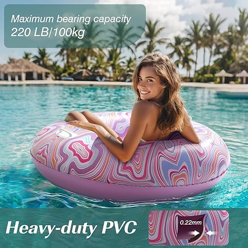 Miniatura 6 de HeySplash Tubos de piscina para adultos, flotadores grandes de piscina de 42 pulgadas con asas, anillos de natación inflables, flotadores de