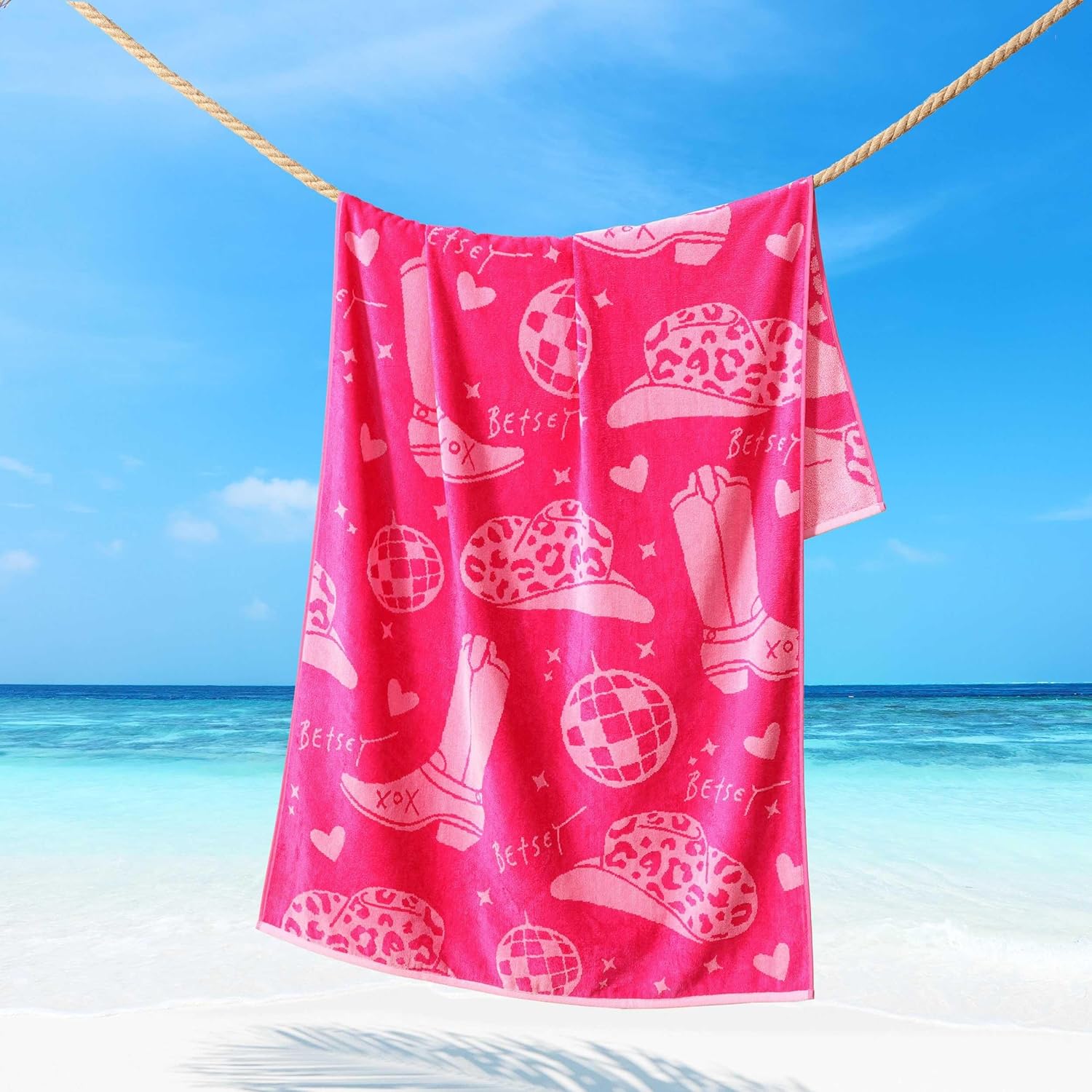 Betsey Johnson - Beach Towel, Absorbent Printed Beach Essentials, Perfect for Pool and Beach Days, Oeko-Tex Certified (Cherry Love Pink, 36" x 72")