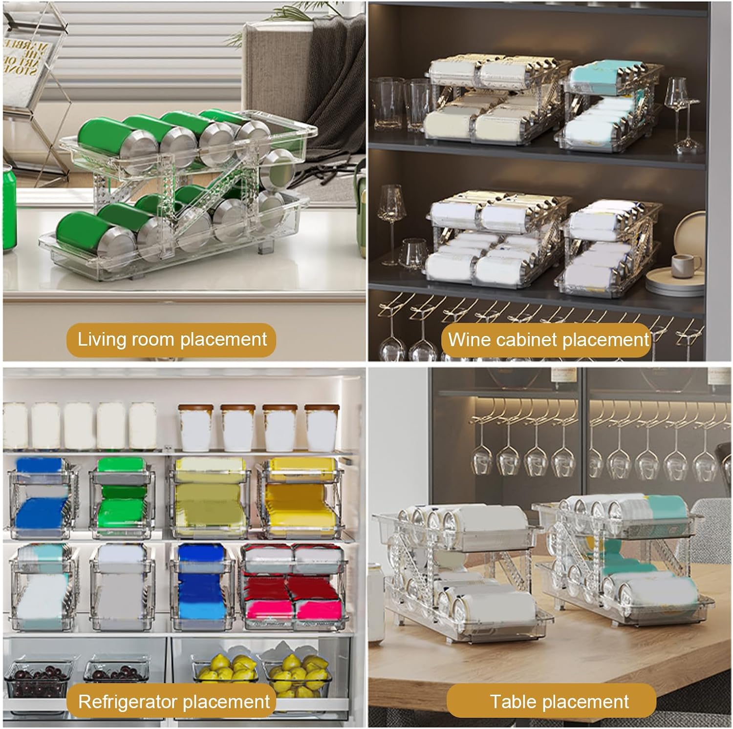 2PCS Soda Can Dispenser for Refrigerator 2 Layer Adjustable Auto Rolling Transparent Beverage Holder Drink Organizer for Pantry Cabinet Countertop