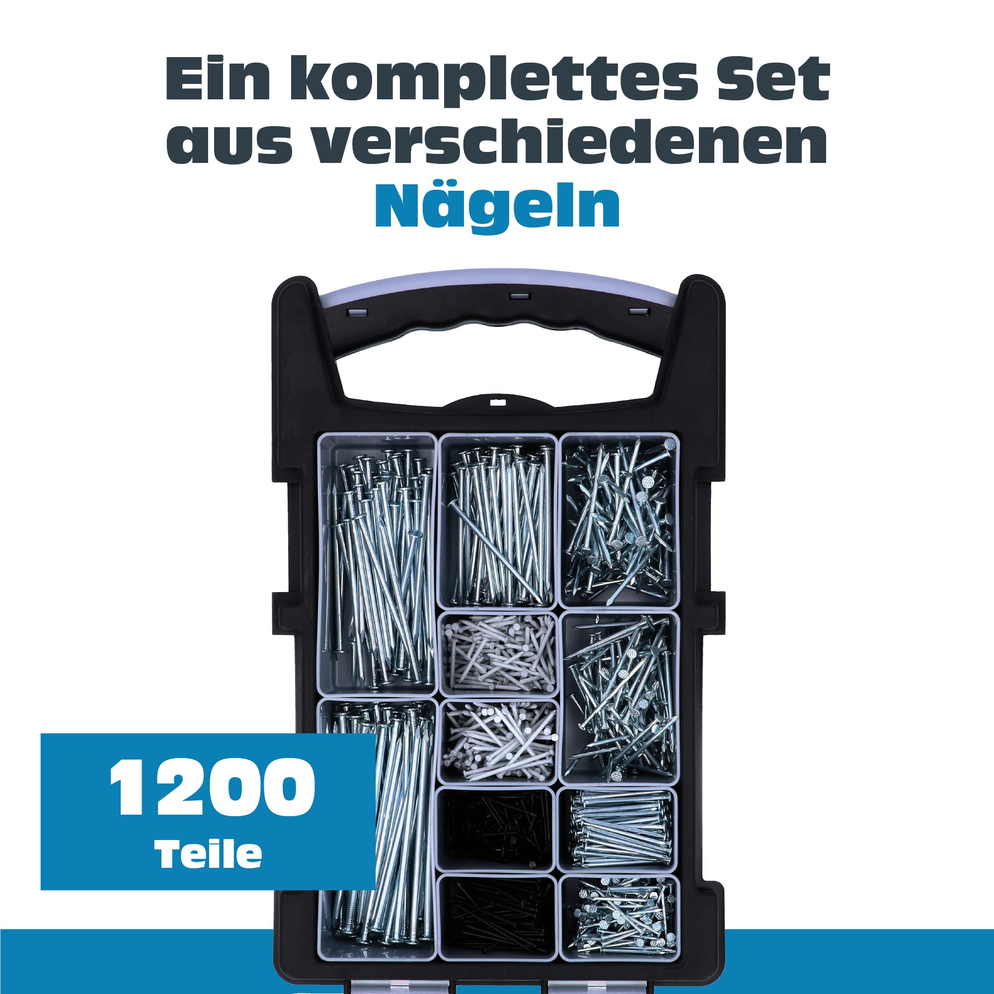 Image secondaire de Coffret d'Assortiment de Clous HELPMATE - 1200 Pièces en Acier Galvanisé