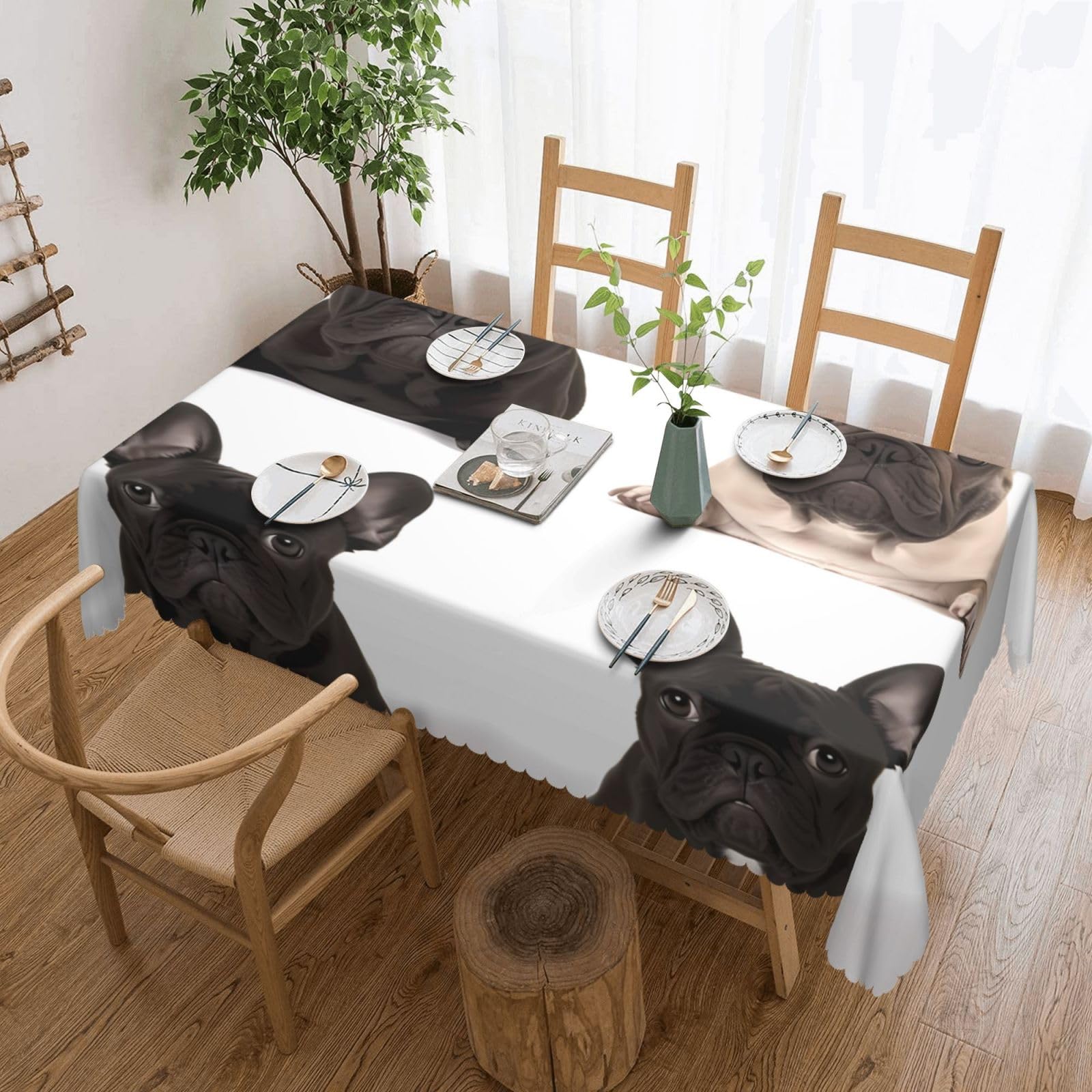 Nappe rectangulaire bouledogue français étanche élimine les taches sur table 137 x 183 cm