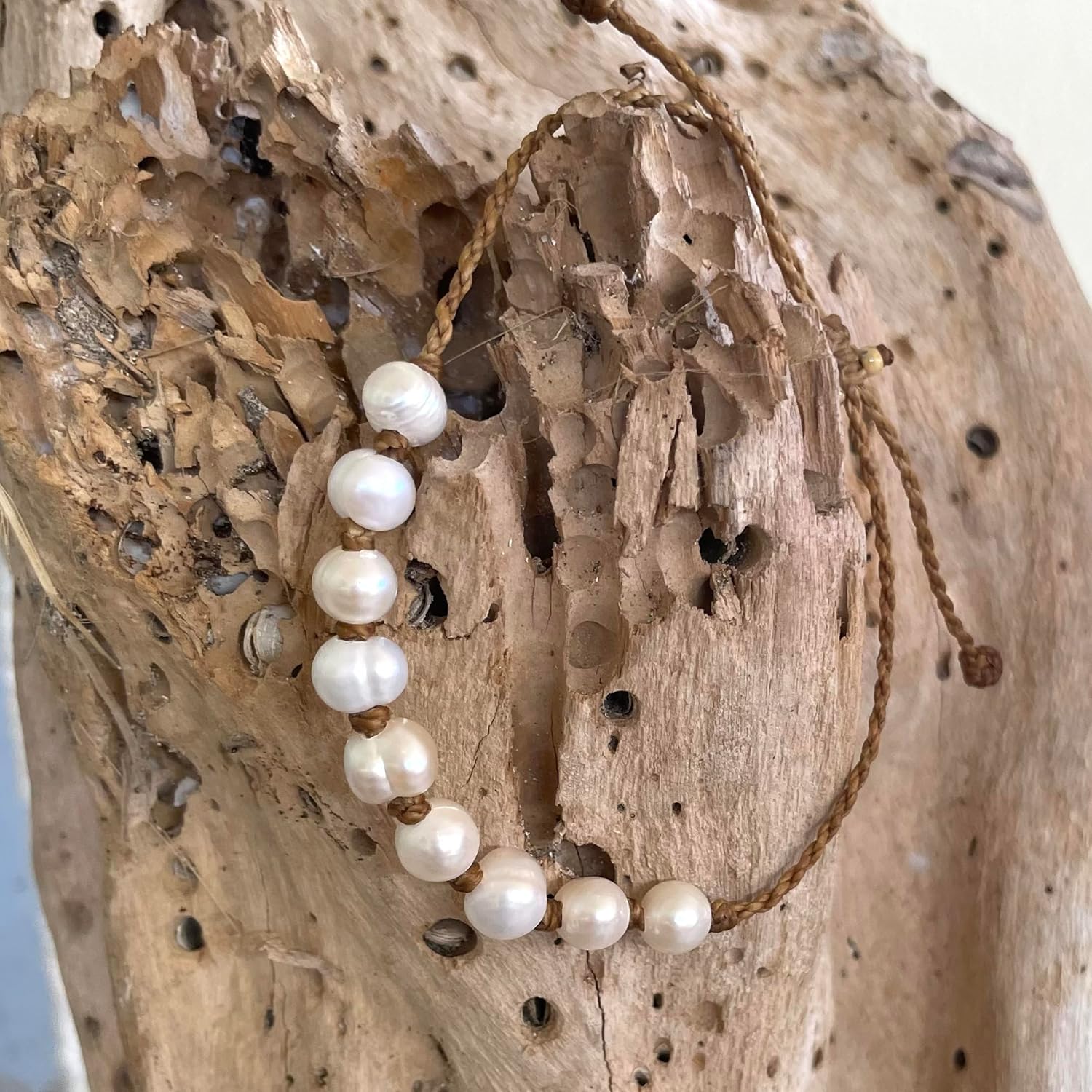 Natural Freshwater Pearl Bracelet or Anklet for Women, Casual Beach and Surfer Style on Hand Spun Rope Cord, Handmade by Beach Soul