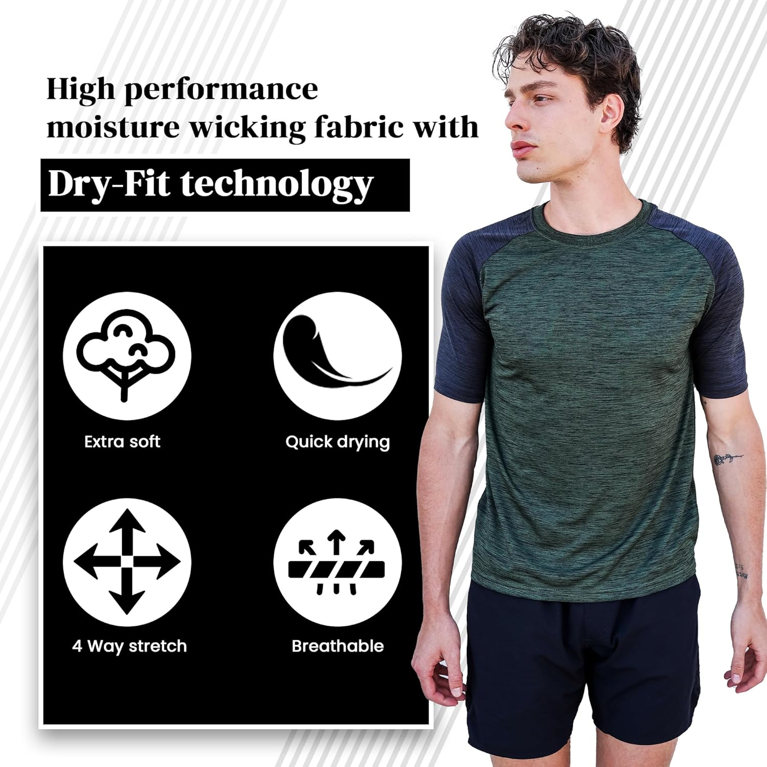 [5 Pack] Men’s Workout Short Sleeve Dry Fit T Shirts Quick Dry Active Athletic Crewneck Running Gym Moisture Wicking Tee Tops - Image 2