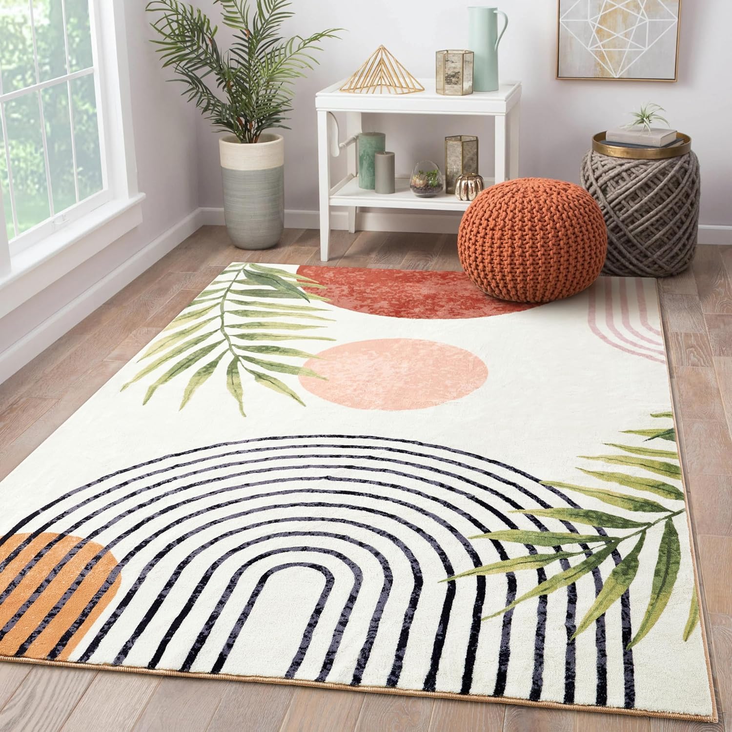 Tapis salon géométrique moderne multicolore avec dossier antidérapant