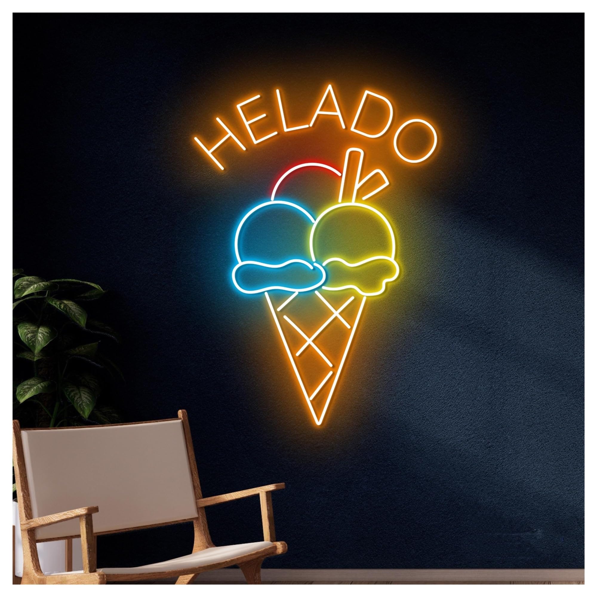 Insegna al Neon Insegna Al Neon Helado Con Luce LED Dimmerabile Per Gelateria, Pasticceria, Bar, Caffetteria Spagnola, Arredamento Per Attività Commerciali, 50cm