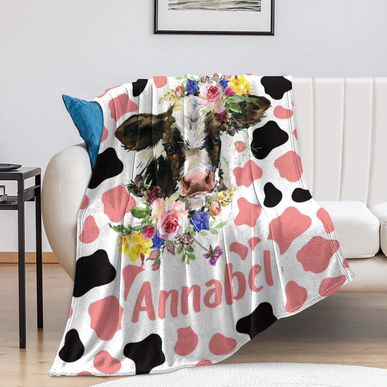 Artsadd Personalized Baby Blanket - Custom Name Cow Print Throw, Ultra-Soft Fleece, 30x40 Inches - View #6