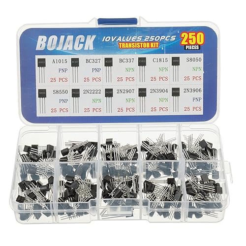 BOJACK 10 valores 250 piezas A1015 BC327 BC337 C1815 S8050 S8550 2N222 2N2907 2N3904 2N3906 PNP NPN Power Transistores de uso general Kit surtido BOJACK 10 valores 250 piezas A1015 BC327 BC337 C1815 S8050 S8550 2N222 2N2907 2N3904 2N3906 PNP NPN Power Transistores de uso general Kit surtido